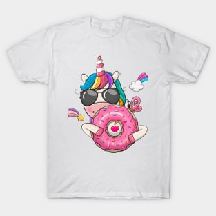 Cute unicorn with a pink donut. T-Shirt